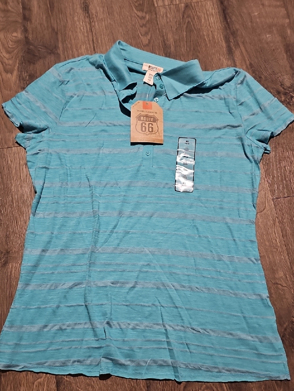 NWT Kmart Route 66 Aqua Striped Polo Tee Vintage Y2k Xlarge Women Summer